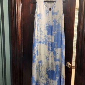 Periwinkle by Barlow Blue and White Artistic Maxi Dress